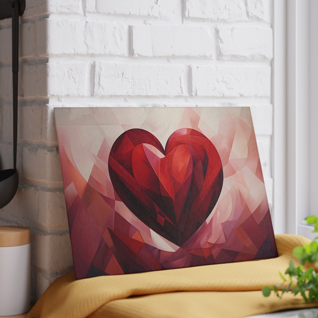 Valentine Glass Cutting Board Charcuterie Boards Abstract Art Heart