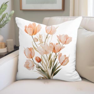 Spring Floral Pillow Cover Peach Tulip Home Decor for Cozy Living Rooms Soft Bedroom Styling Thoughtful Mother Gift