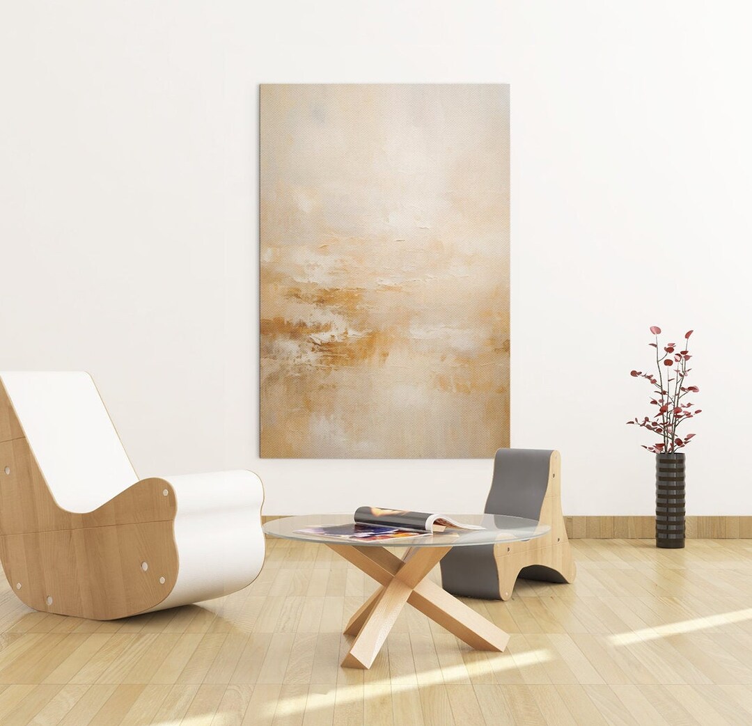 Neutral Abstract Wall Art for Living Room Rust White Beige Artwork