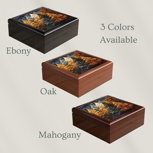 Wooden Keepsake Box Mountain Forest Adventure Memory Box Wood Jewelry Box with Ceramic Tile Lid, Gift for Outdoors Lover image 4