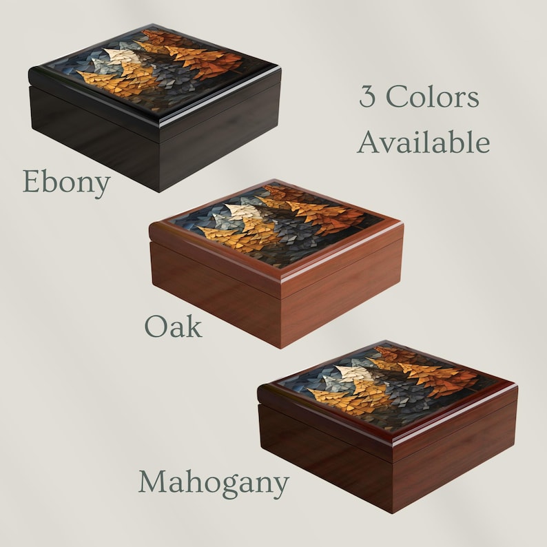 Wooden Keepsake Box Mountain Forest Adventure Memory Box Wood Jewelry Box with Ceramic Tile Lid, Gift for Outdoors Lover image 4