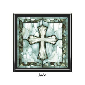 Cross Wooden Jewelry Box Christian Faith Gift Religious Keepsake Memory Organizer Jade
