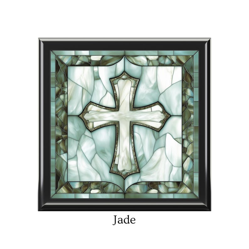 Cross Wooden Jewelry Box Christian Faith Gift Religious Keepsake Memory Organizer Jade