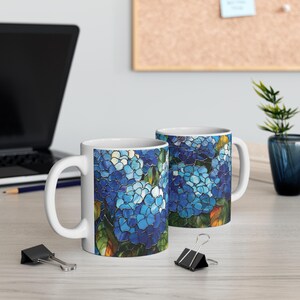 Blue Hydrangea Stained Glass Mug Floral Latte Mug Flower Coffee Cup Birthday Gifts for Teacher Grandma Mom Sister Secret Pal Best Friend 画像 11