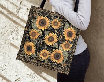 Sunflower Canvas Tote Floral Book Bag Travel Accessory Reusable Eco Friendly Shopping Bag Gift for Her Birthday