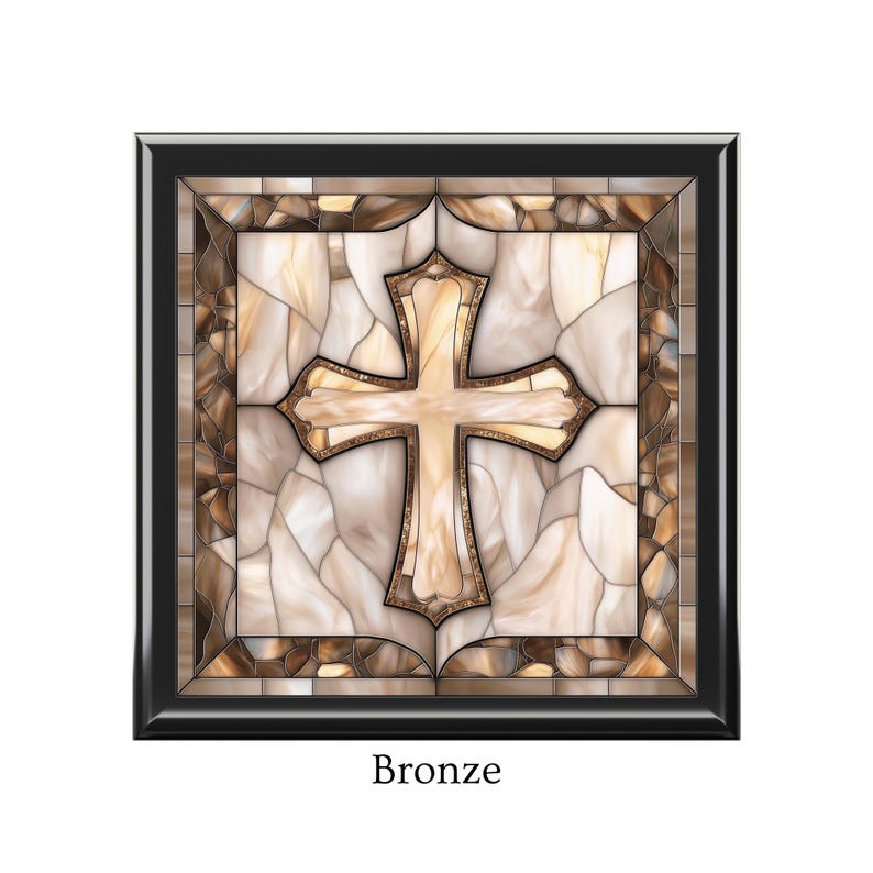 Cross Wooden Jewelry Box Christian Faith Gift Religious Keepsake Memory Organizer Bronze