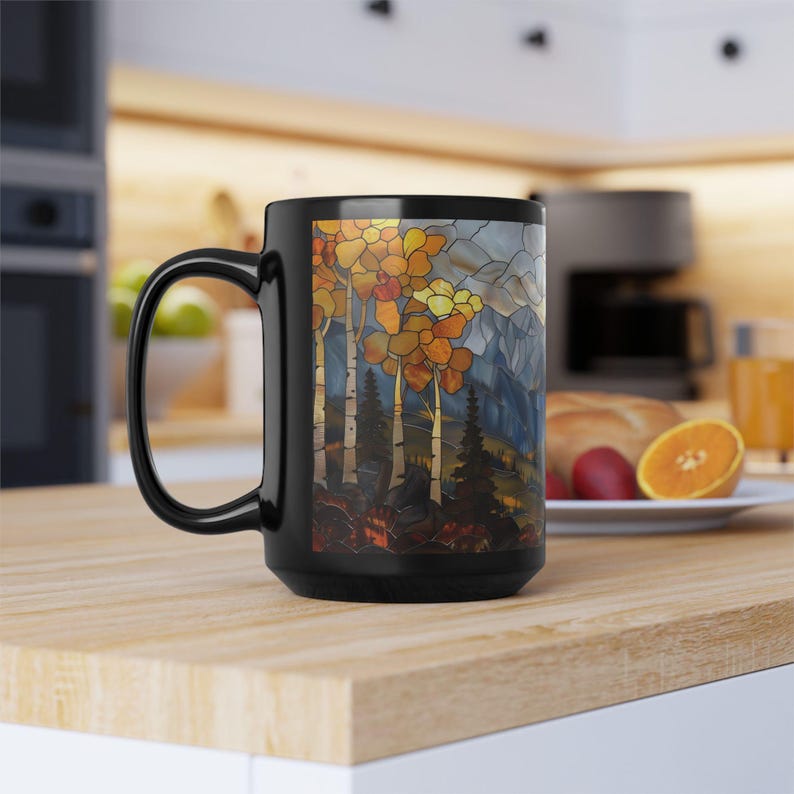 Fall Mountain Mug Aspen Trees Stained Glass Aesthetic Rocky Mountains Coffee Mug Autumn Colorado Aspens Gift for Hiker Camper Nature Lover image 12