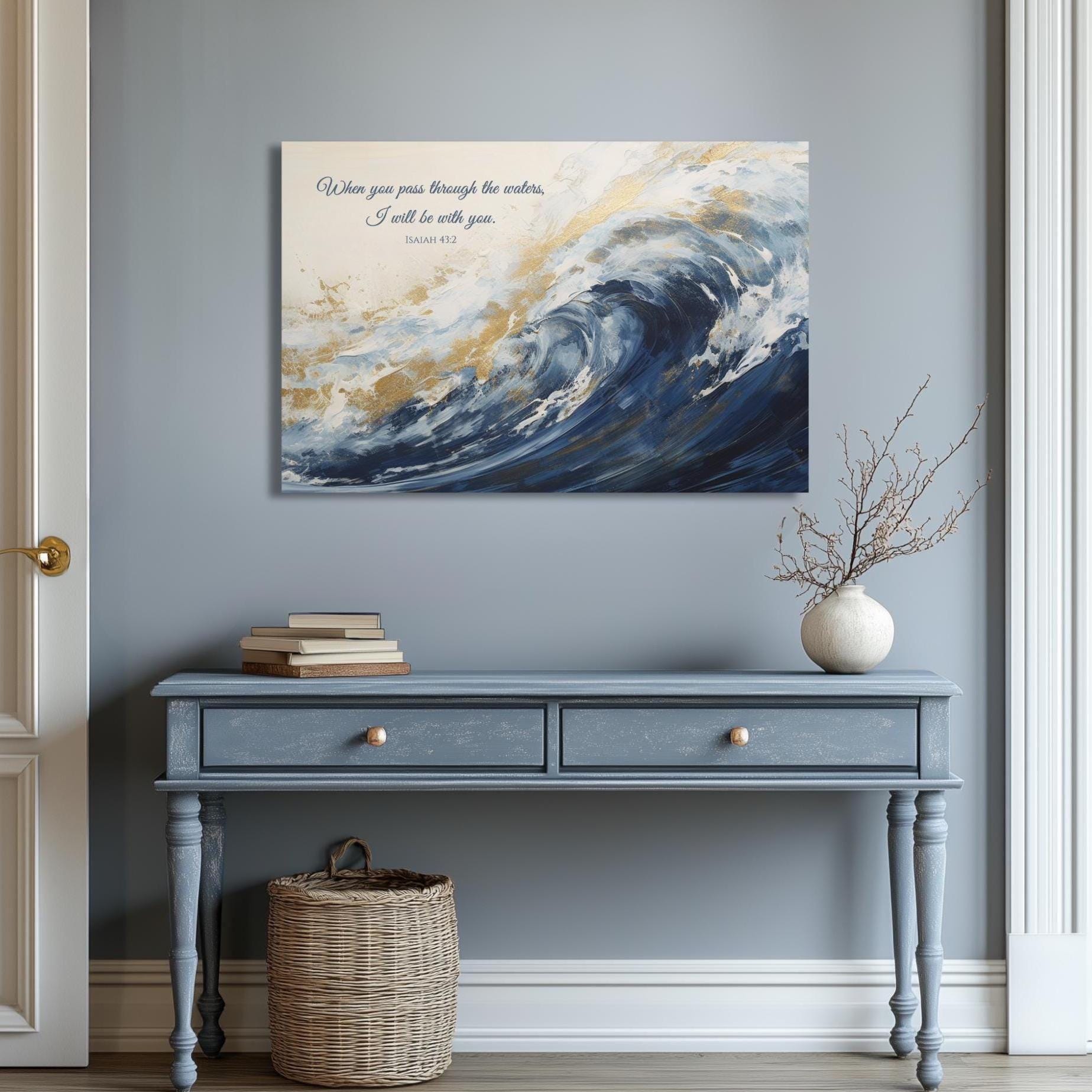 Ocean Wave Bible Wall Art Canvas Scripture Verse Print Christian ...