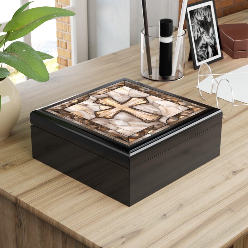 Cross Wooden Jewelry Box Christian Faith Gift Religious Keepsake Memory Organizer Bild 18