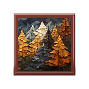 Wooden Keepsake Box Mountain Forest Adventure Memory Box Wood Jewelry Box with Ceramic Tile Lid, Gift for Outdoors Lover image 9