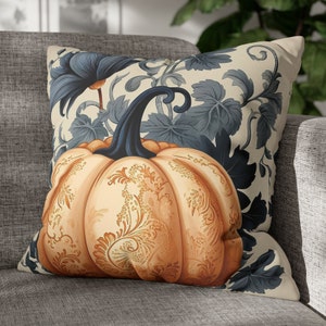 Paisley Pumpkin Pillow Cover with Navy Blue Leaves Fall Throw Pillow Cozy Faux Suede Aesthetic Autumn Harvest Thanksgiving Decor Useful Gift image 11