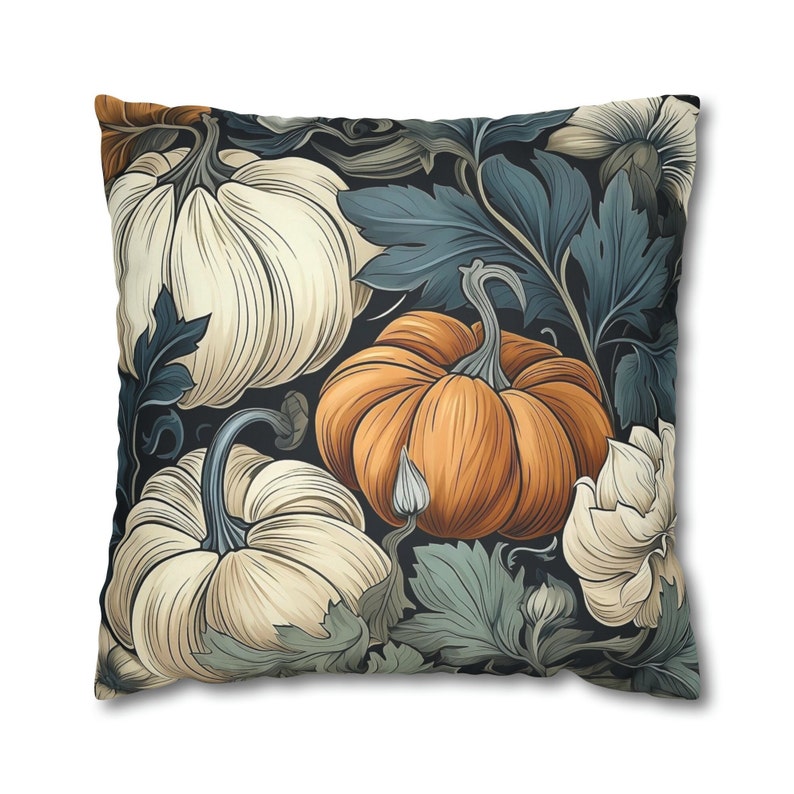 Pumpkin Throw Pillow Cover William Morris Inspired Autumn Soft Cozy Faux Suede Pillow Blue Fall Harvest Thanksgiving Decor New Home Gift image 5