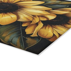 Sunflowers on Black Cutting Board Floral Aesthetic Glass Charcuterie Board Summer Kitchen Decor Sunflower Decoration Useful Gifts for Her image 4