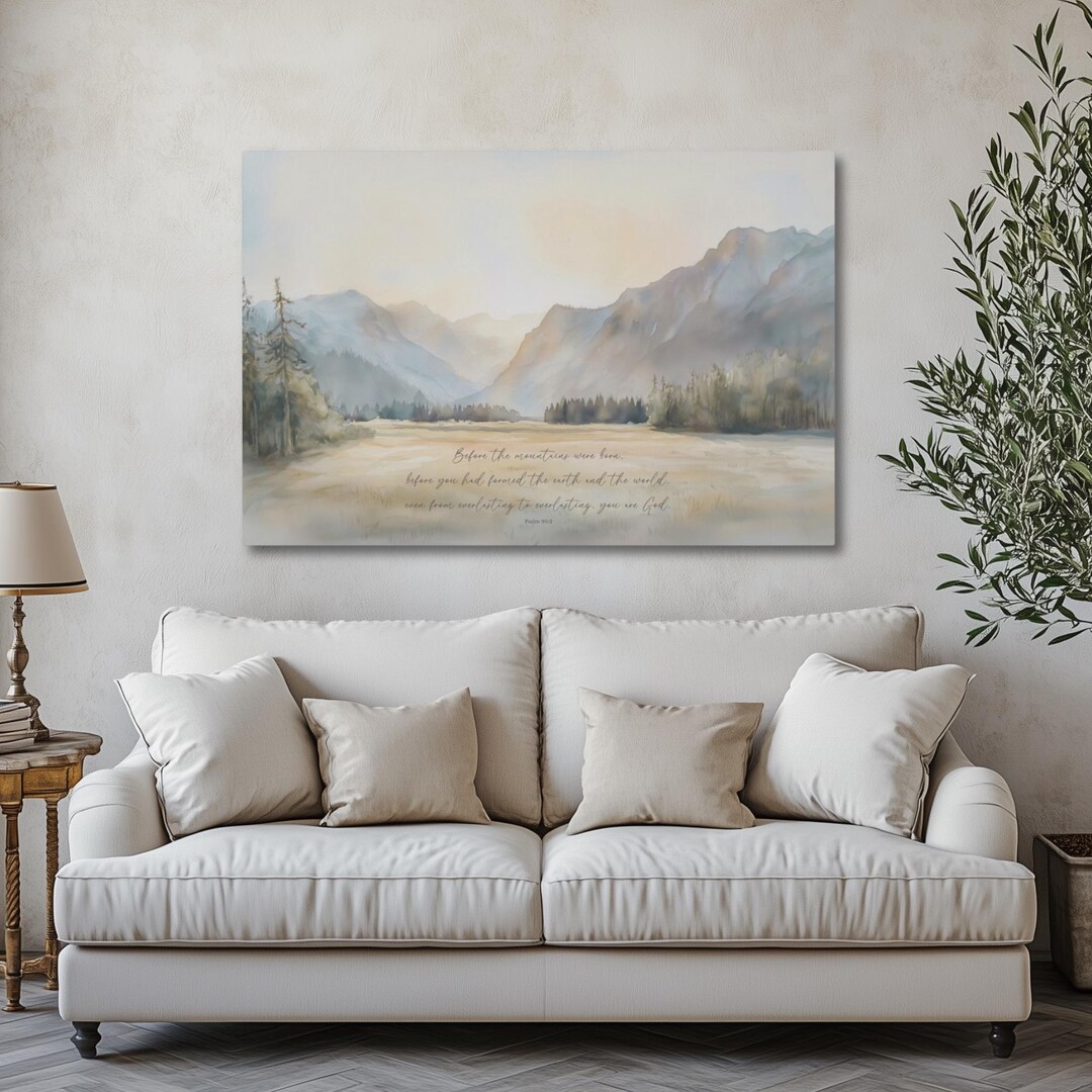 Christian Mountain Wall Art Bible Verse Scripture Landscape Canvas ...