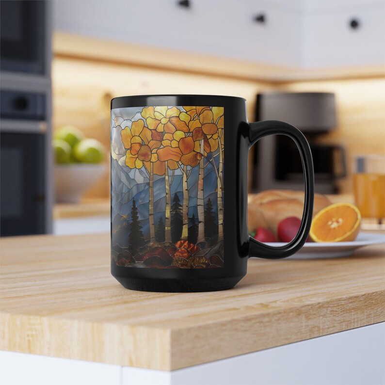 Fall Mountain Mug Aspen Trees Stained Glass Aesthetic Rocky Mountains Coffee Mug Autumn Colorado Aspens Gift for Hiker Camper Nature Lover image 13