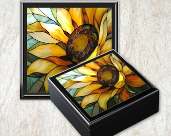 Sunflower Floral Jewelry Box Gift for Her Sentimental Keepsake Birthday Gift for Mom Daughter Bridesmaid Wooden Keepsake Box