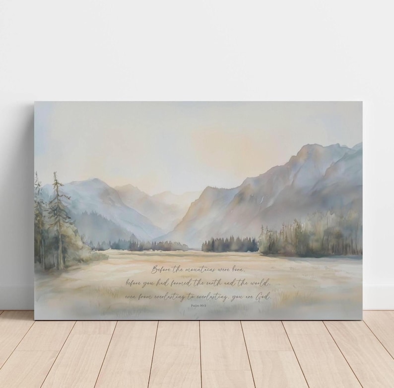Christian Mountain Wall Art Bible Verse Scripture Landscape Canvas ...