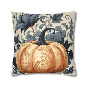 Paisley Pumpkin Pillow Cover with Navy Blue Leaves Fall Throw Pillow Cozy Faux Suede Aesthetic Autumn Harvest Thanksgiving Decor Useful Gift image 5