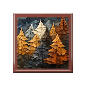 Wooden Keepsake Box Mountain Forest Adventure Memory Box Wood Jewelry Box with Ceramic Tile Lid, Gift for Outdoors Lover image 7