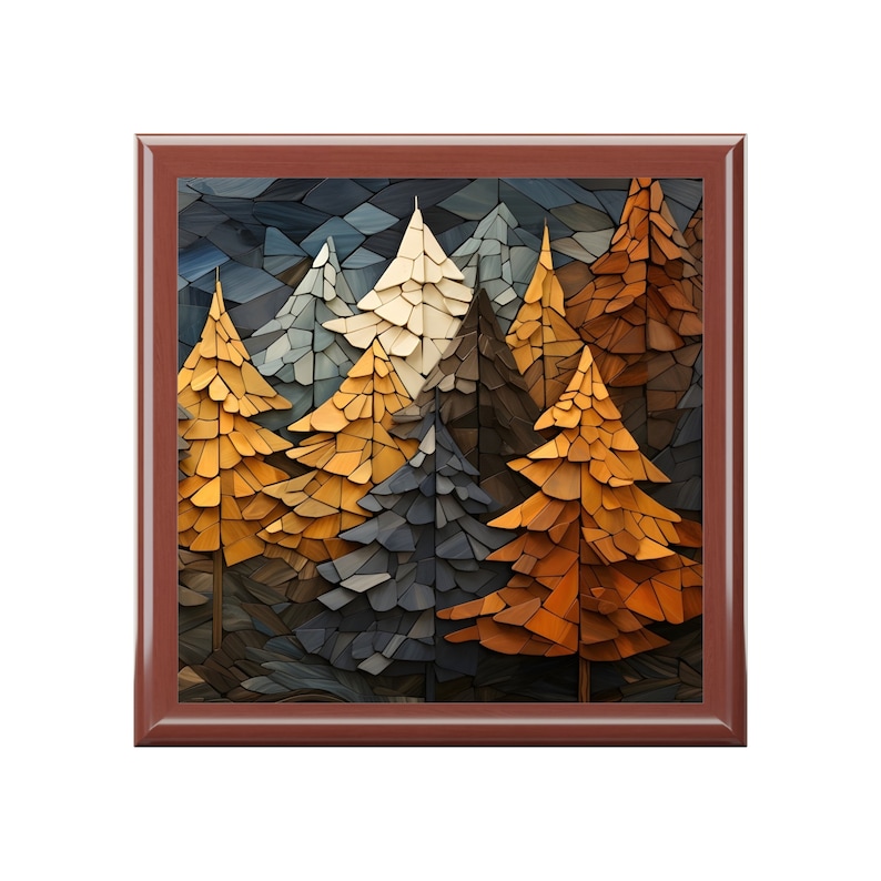 Wooden Keepsake Box Mountain Forest Adventure Memory Box Wood Jewelry Box with Ceramic Tile Lid, Gift for Outdoors Lover image 7