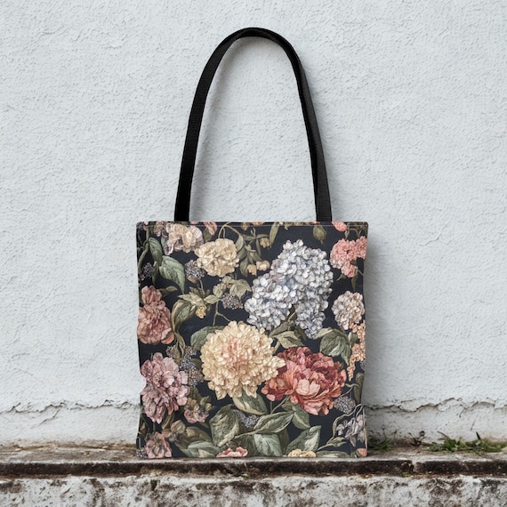 Moody Floral Tote Bag Canvas Book Bag for Women Eco Friendly Shopping Bag Flower Lover Gift Travel Beach Tote Birthday Present for Her