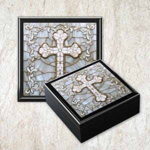 Ornate Cross Wooden Keepsake Box Christian Faith Memory Gift Decorative Organizer