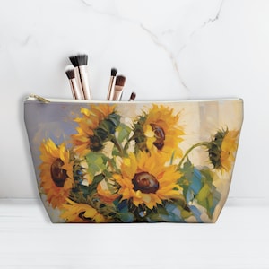 Sunflowers Accessory Bag Floral Makeup Bag Sunflower Cosmetic Pouch Toiletry Travel Essentials Charger & Cable Bags Gift for Flower Lovers