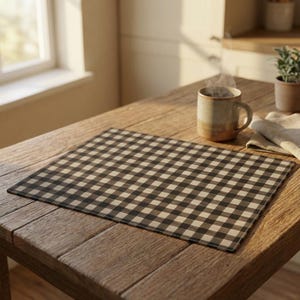 Brown Gingham Placemat Modern Farmhouse Dining Room Kitchen Table Setting Decor Neutral Housewarming Gift Hostess