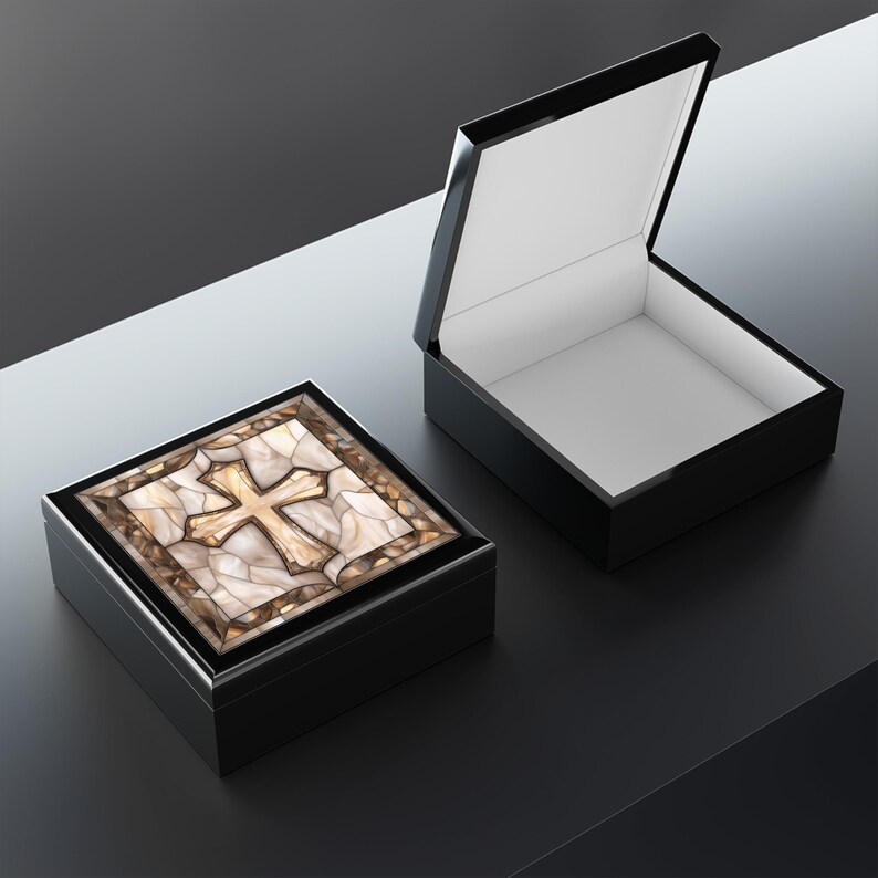 Cross Wooden Jewelry Box Christian Faith Gift Religious Keepsake Memory Organizer Bild 8