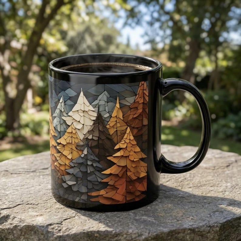 Mountain Forest Mug Pine Trees Camping Mug Printed Ceramic Coffee Mug ...