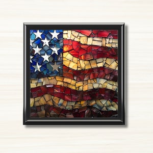 American Flag Keepsake Box, Wooden Memory Box, Patriotic Jewelry Box with Ceramic Tile Lid, Gift for Veteran or Military Family