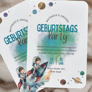 Ruimteverjaardagsfeestjesuitnodiging voor kinderen - Gepersonaliseerde astronautenfeestuitnodiging - Kinderverjaardag -
