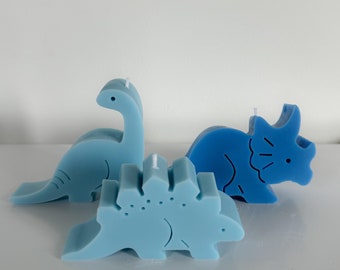 Dino Kerzen - Dinosaurier - Triceratops - Brachiosaurus - Stegosaurus - Kindergeburtstag - Blau