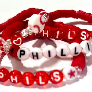 Assorted Styles Philadelphia Phillies Baseball Bracelets for All Sizes MLB  • stars • hearts • baseballs •