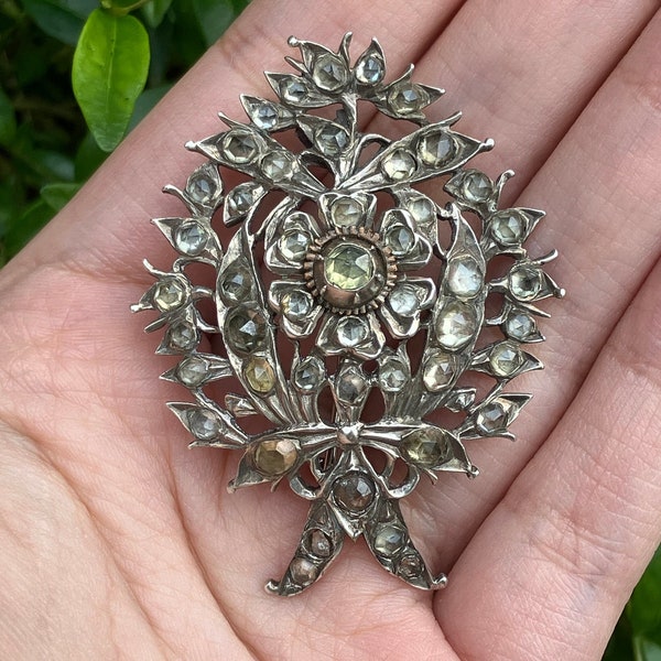 Georgian silver rose cut paste stone Jargoon brooch