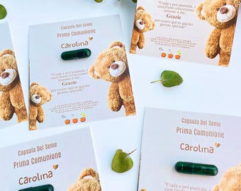 Personalized Bear Party Seed Capsule Favors: Christening, Baptism, First Communion,Baby Shower, Baby
