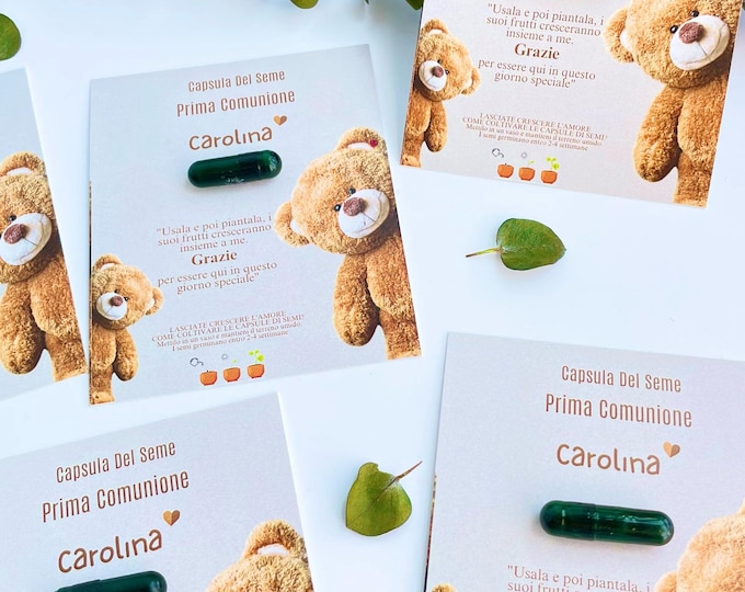 Personalized Bear Party Seed Capsule Favors: Christening, Baptism, First Communion,Baby Shower, Baby