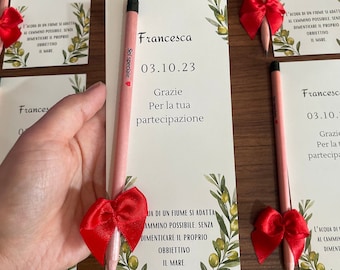 Personalized Wedding Favors: Seed Pencil, Thank You Card & Dried Flowers