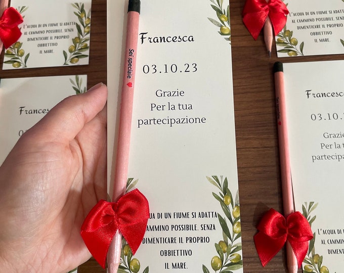Personalized Wedding Favors: Seed Pencil, Thank You Card & Dried Flowers
