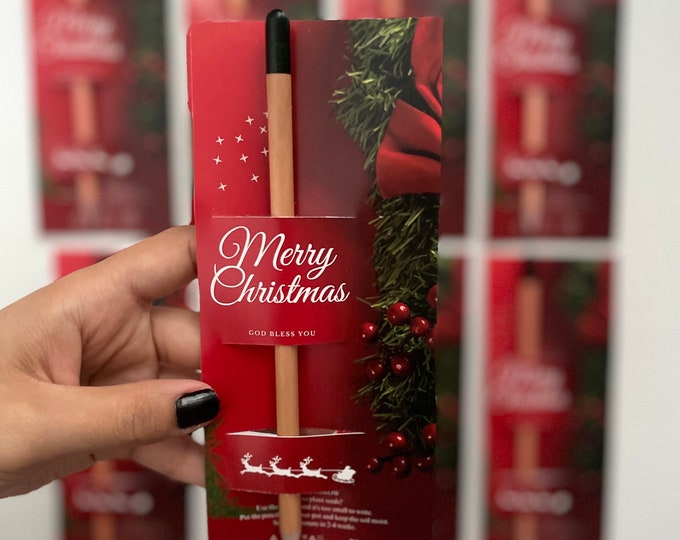Personalized Christmas Seed Pencil Favors with Kraft Card