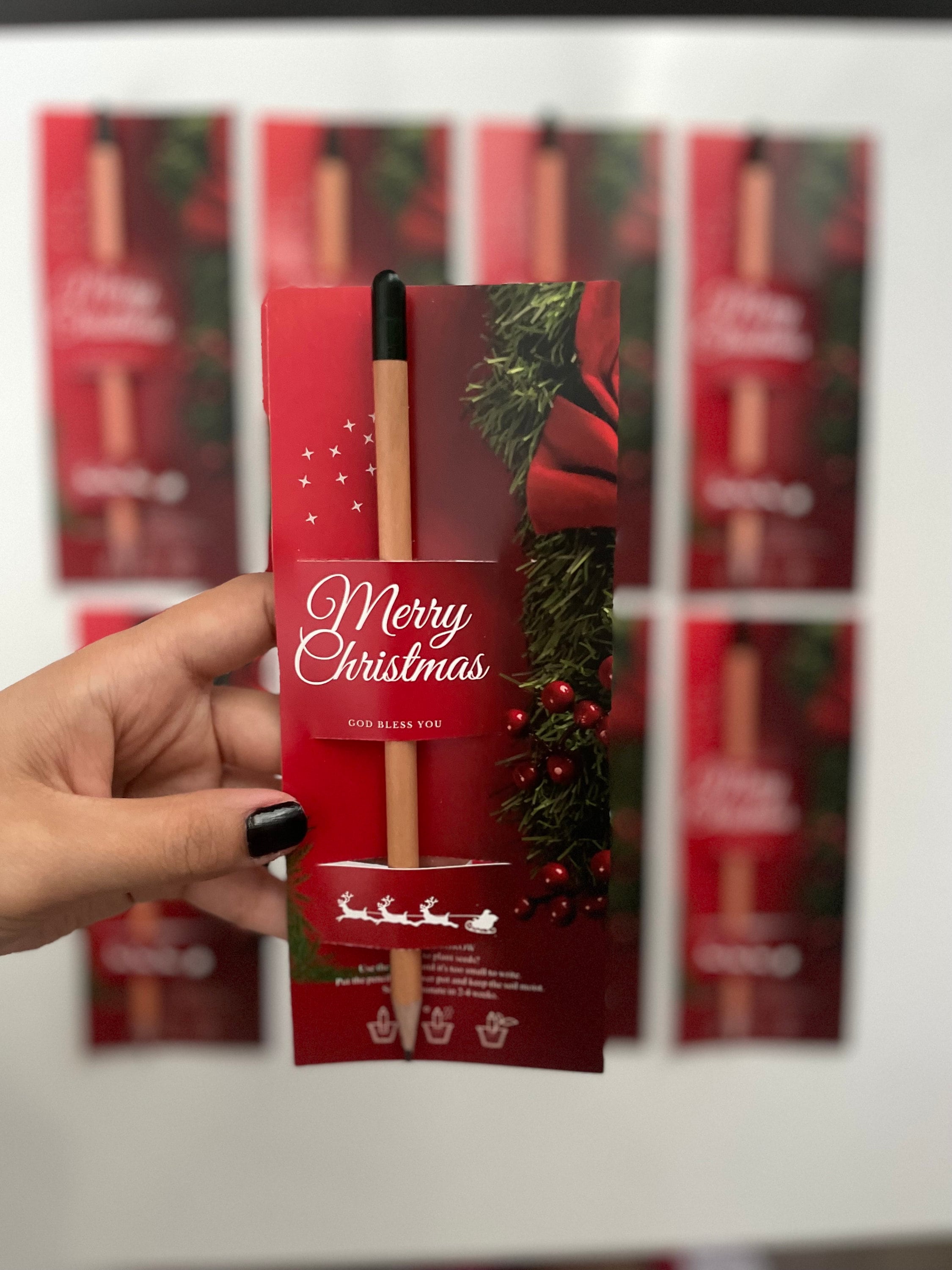 Personalized Christmas Seed Pencil Favors with Kraft Card