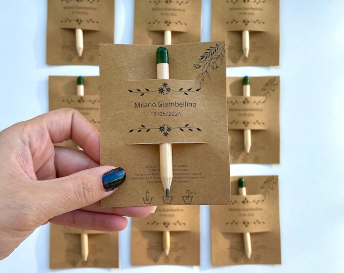 Personalized Wedding Seed Pencil Favor: Floral Kraft Card