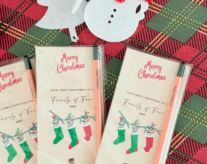 Personalized Christmas Seed Pencil Favors with Kraft Card
