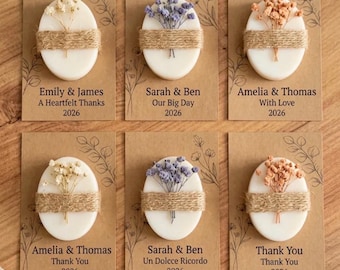 Jabones personalizados, regalos de flores secas para invitadas a baby showers y damas de honor, detalles rústicos para bodas.