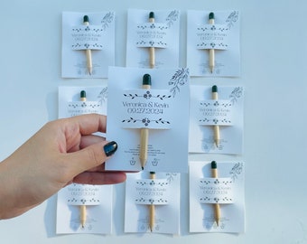 Personalized Wedding  Pencil Favors: Floral Card, Eco-Friendly Gift