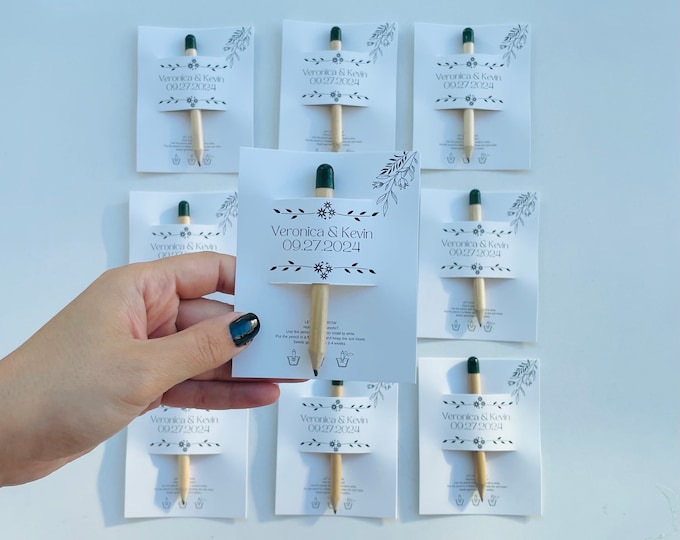 Personalized Wedding  Pencil Favors: Floral Card, Eco-Friendly Gift