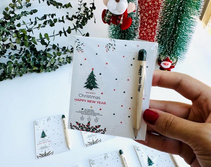 Personalized Christmas Seed Pencil Favors: Eco-Friendly Rustic Gifts