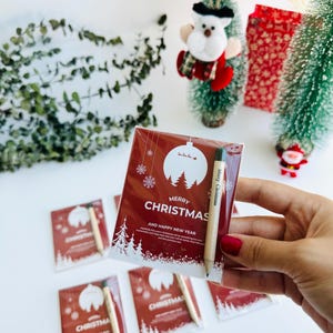 Piccolo segnaposto natalizio personalizzato *Regali di ringraziamento con penna per semi personalizzata*Regali piantabili per*Regali speciali ecologici per gli ospiti