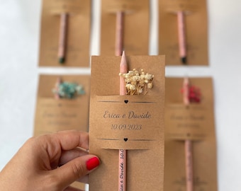 Regalo de boda personalizado, favor de boda personalizable para invitados, favor de agradecimiento de boda, lápiz de semillas, guardar la fecha