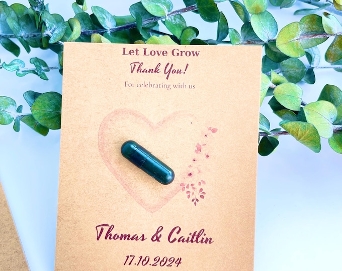 Wedding Personalized Seed Capsule Favors: Eco-Friendly Wedding, Birthday, Thanksgiving
